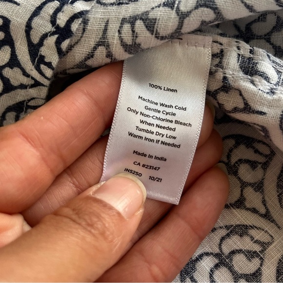 Talbots 100% Linen Top Blue and White Coastal - Picture 5 of 8